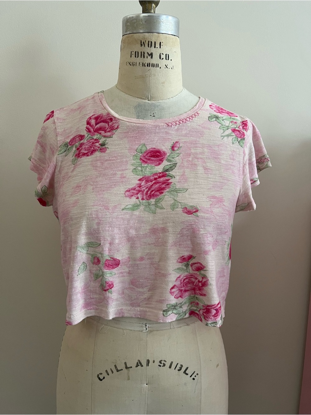LoveShackFancy Pink Floral Cropped Tee